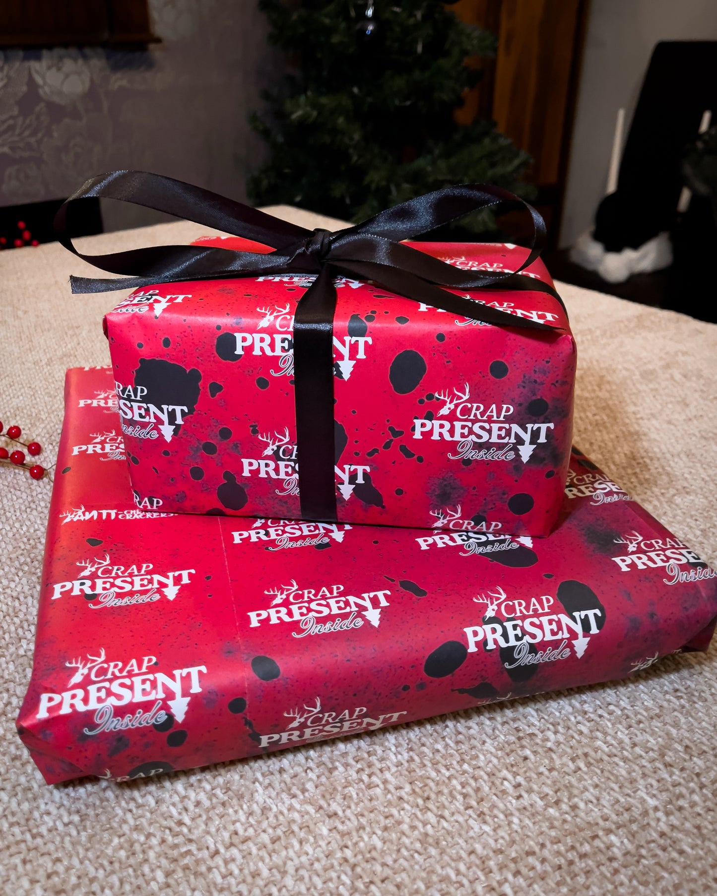 'Crap Present Inside' Christmas Wrapping Paper (3 x A1 Sheets, Single Design)